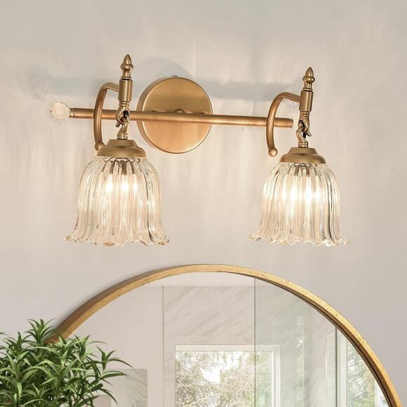 Does not apply Other - CVKASH 2-Light Brushed Gold Vanity Light with Glass Shade, Modern Wall Sconce
